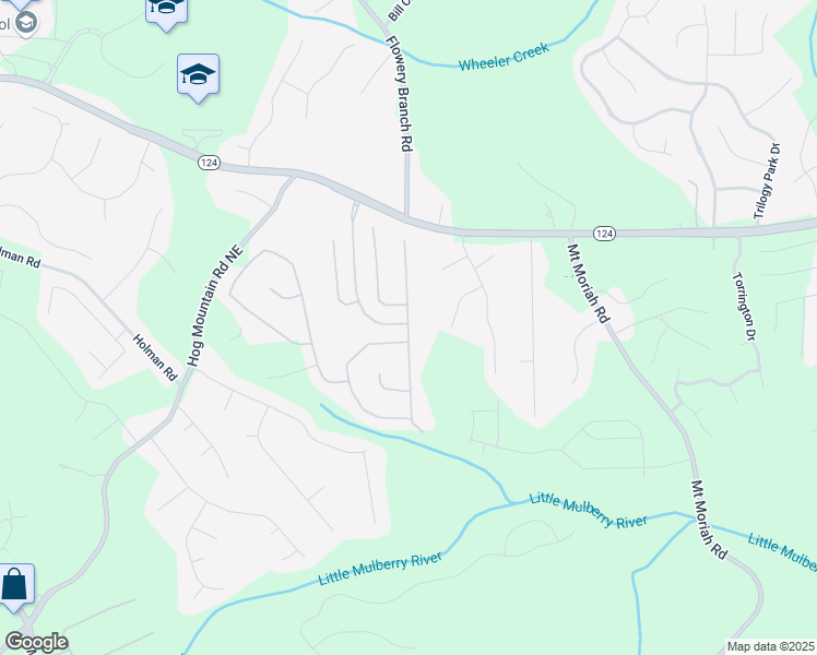 map of restaurants, bars, coffee shops, grocery stores, and more near 1963 Skybrooke Lane in Hoschton