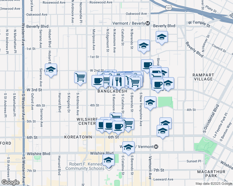 map of restaurants, bars, coffee shops, grocery stores, and more near 310 South Kenmore Avenue in Los Angeles