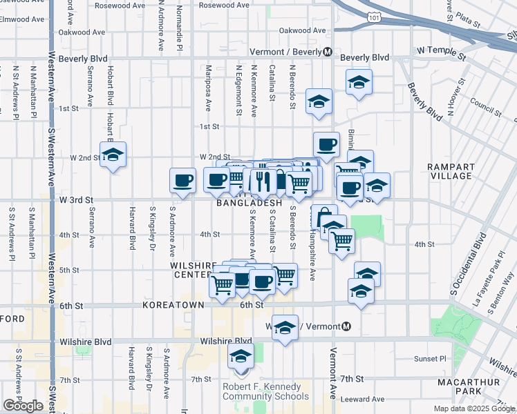 map of restaurants, bars, coffee shops, grocery stores, and more near 310 South Kenmore Avenue in Los Angeles