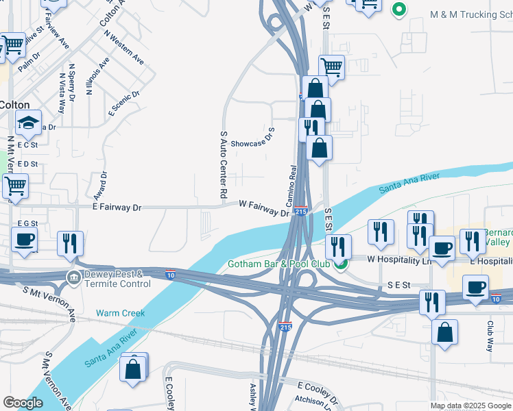map of restaurants, bars, coffee shops, grocery stores, and more near 708 Fairway Avenue in San Bernardino