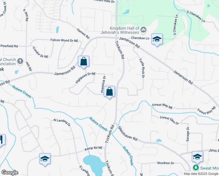 map of restaurants, bars, coffee shops, grocery stores, and more near 4942 Preswick Court in Marietta