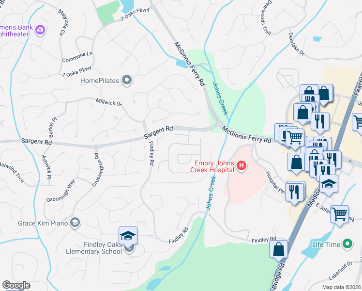 map of restaurants, bars, coffee shops, grocery stores, and more near 550 Barsham Way in Duluth