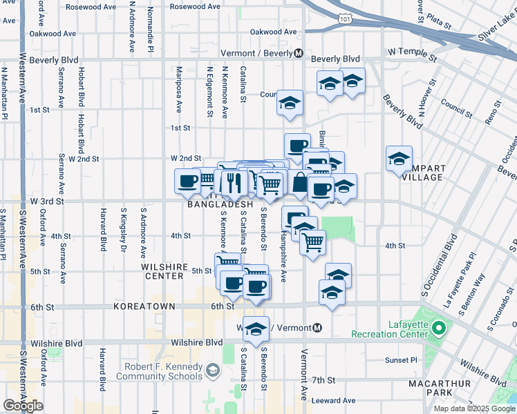 map of restaurants, bars, coffee shops, grocery stores, and more near in Los Angeles