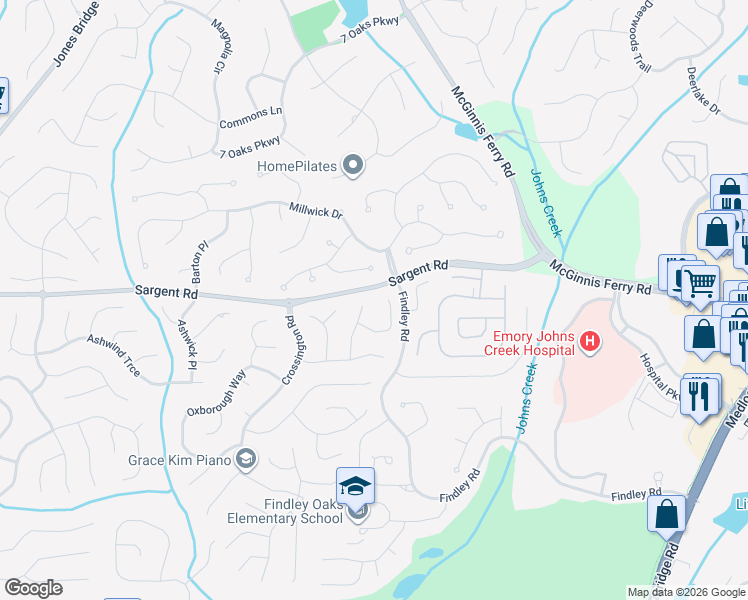 map of restaurants, bars, coffee shops, grocery stores, and more near 975 Cherringham Court in Alpharetta