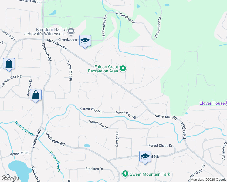 map of restaurants, bars, coffee shops, grocery stores, and more near 4817 Rushing Rock Way Northeast in Marietta