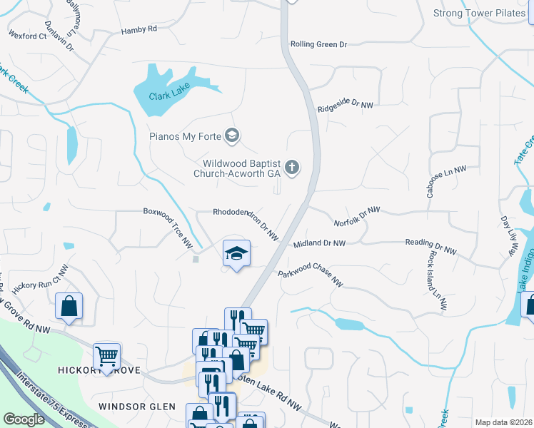 map of restaurants, bars, coffee shops, grocery stores, and more near 4782 Nandina Court Northwest in Acworth