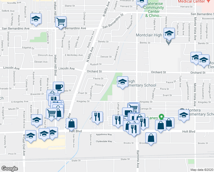 map of restaurants, bars, coffee shops, grocery stores, and more near 10197 Amherst Avenue in Montclair