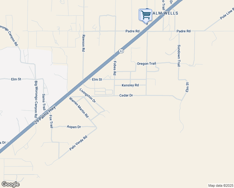 map of restaurants, bars, coffee shops, grocery stores, and more near 10091 Fobes Road in Morongo Valley
