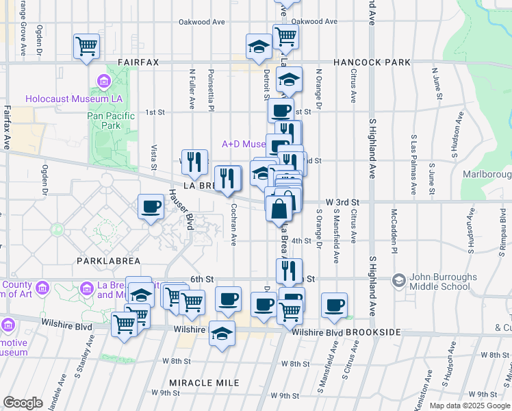 map of restaurants, bars, coffee shops, grocery stores, and more near 5768 West 3rd Street in Los Angeles