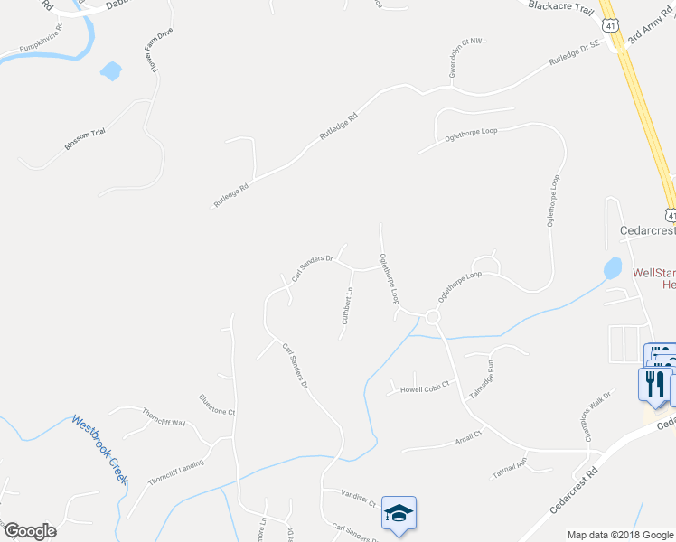 map of restaurants, bars, coffee shops, grocery stores, and more near 125 Carl Sanders Drive in Acworth