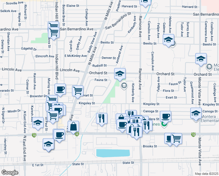 map of restaurants, bars, coffee shops, grocery stores, and more near 10197 Amherst Avenue in Montclair