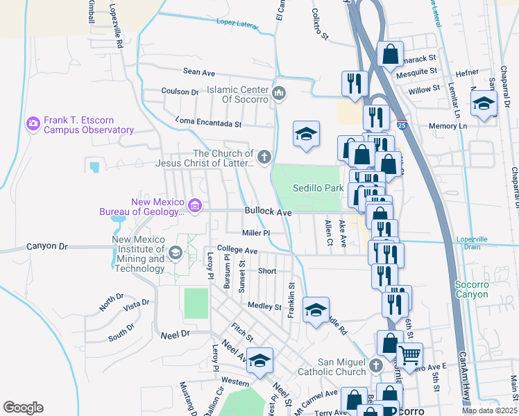 map of restaurants, bars, coffee shops, grocery stores, and more near 1004 Mineral Way in Socorro