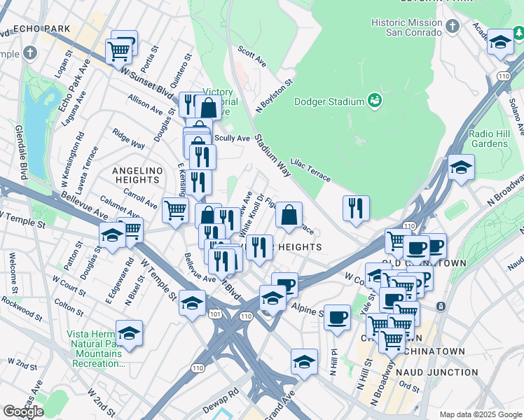 map of restaurants, bars, coffee shops, grocery stores, and more near in Los Angeles