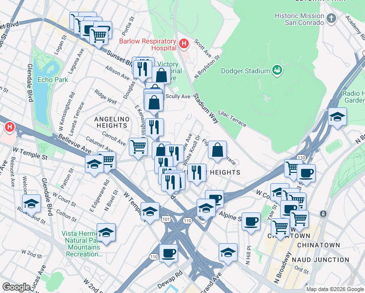 map of restaurants, bars, coffee shops, grocery stores, and more near 979 Marview Avenue in Los Angeles