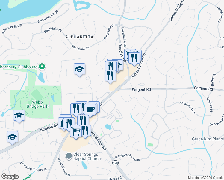 map of restaurants, bars, coffee shops, grocery stores, and more near 5324 Wellsley Bend in Alpharetta