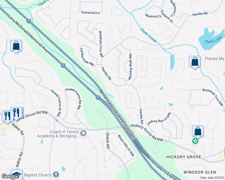 map of restaurants, bars, coffee shops, grocery stores, and more near 2122 Hamby Cove Drive Northwest in Acworth