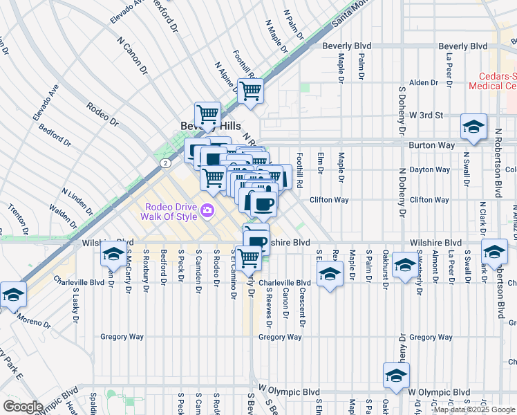 map of restaurants, bars, coffee shops, grocery stores, and more near 238 North Canon Drive in Beverly Hills