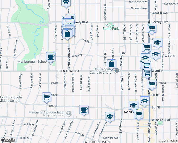 map of restaurants, bars, coffee shops, grocery stores, and more near in Los Angeles