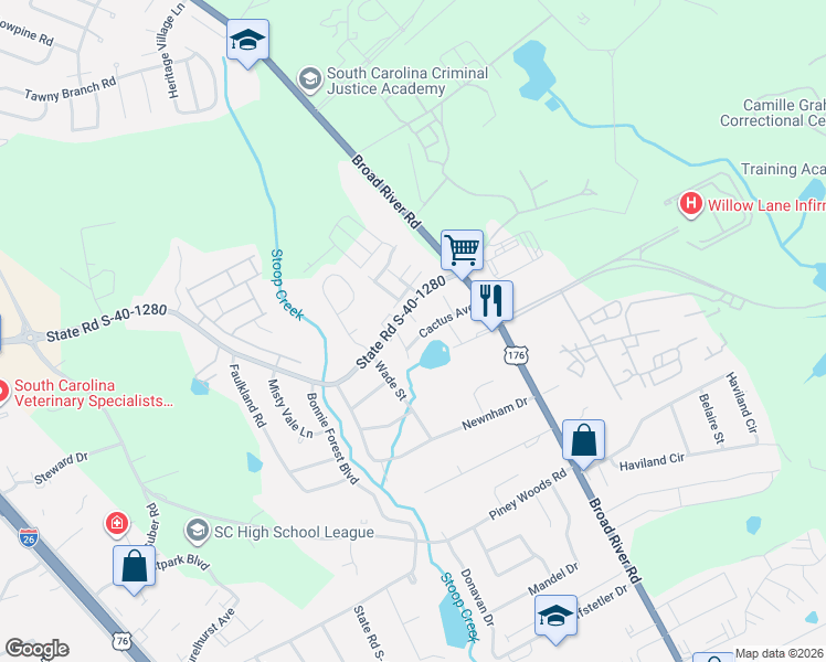 map of restaurants, bars, coffee shops, grocery stores, and more near 1307 Cactus Avenue in Columbia