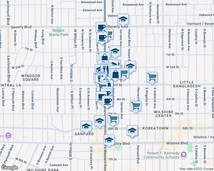 map of restaurants, bars, coffee shops, grocery stores, and more near 4356 West 3rd Street in Los Angeles