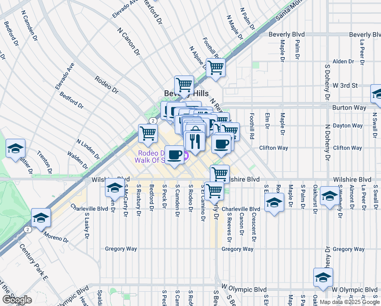 map of restaurants, bars, coffee shops, grocery stores, and more near 330 North Beverly Drive in Beverly Hills