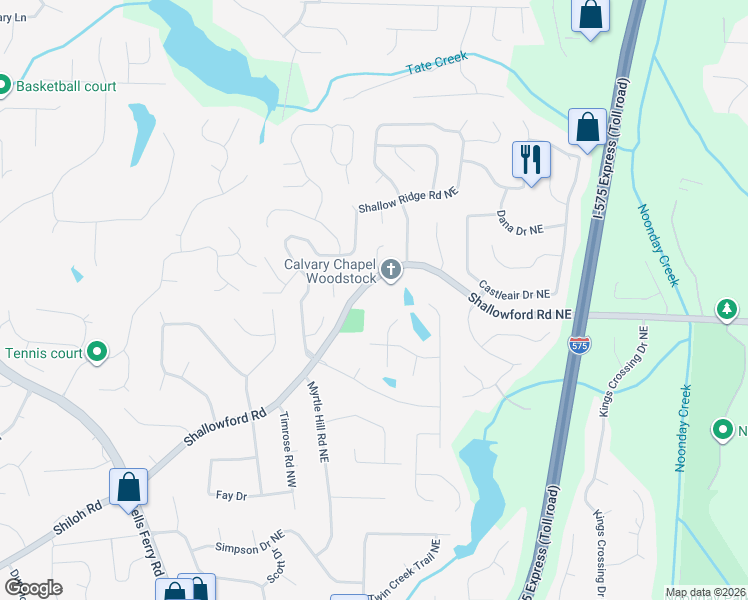 map of restaurants, bars, coffee shops, grocery stores, and more near 50 Shallowford Road in Kennesaw