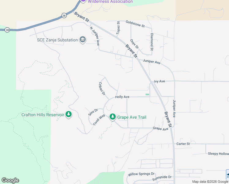 map of restaurants, bars, coffee shops, grocery stores, and more near 34879 Olive Tree Lane in Yucaipa