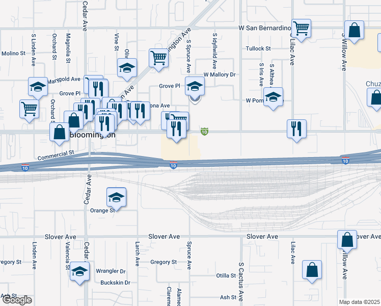map of restaurants, bars, coffee shops, grocery stores, and more near 855 West Valley Boulevard in Bloomington