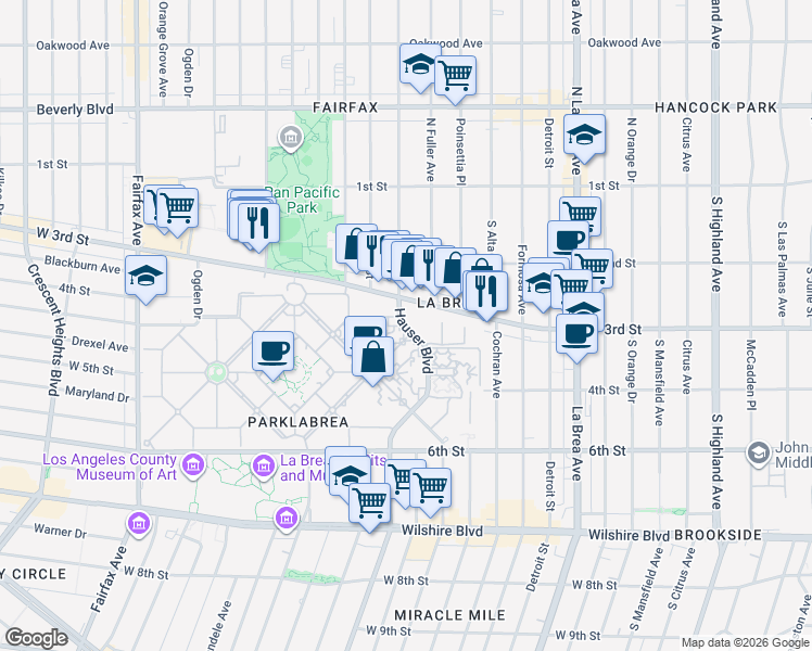 map of restaurants, bars, coffee shops, grocery stores, and more near 5907 Colgate Avenue in Los Angeles