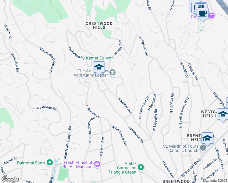 map of restaurants, bars, coffee shops, grocery stores, and more near 560 Hanley Avenue in Los Angeles