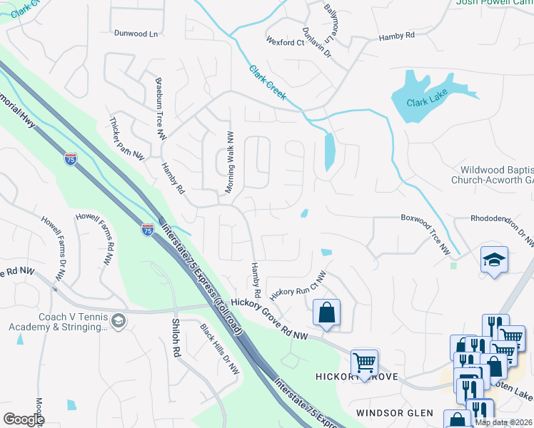 map of restaurants, bars, coffee shops, grocery stores, and more near 4776 Palmetto Place in Acworth