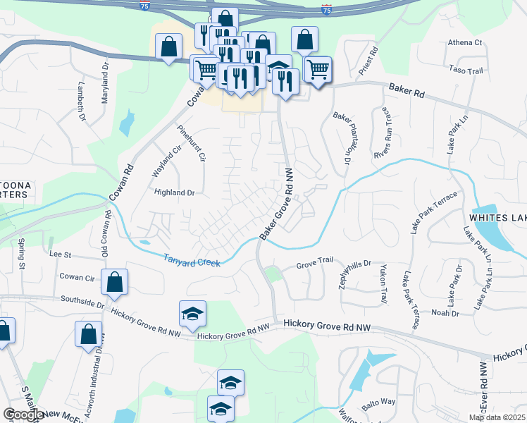 map of restaurants, bars, coffee shops, grocery stores, and more near 193 Windcroft Court Northwest in Acworth