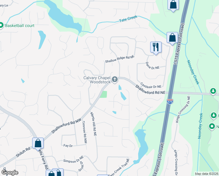 map of restaurants, bars, coffee shops, grocery stores, and more near 50 Shallowford Road in Kennesaw