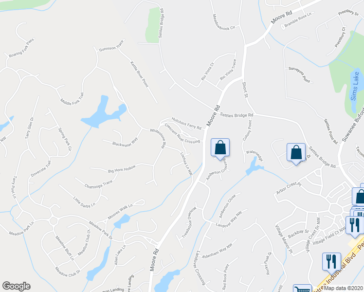 map of restaurants, bars, coffee shops, grocery stores, and more near 4489 Lochsa Lane Northwest in Suwanee