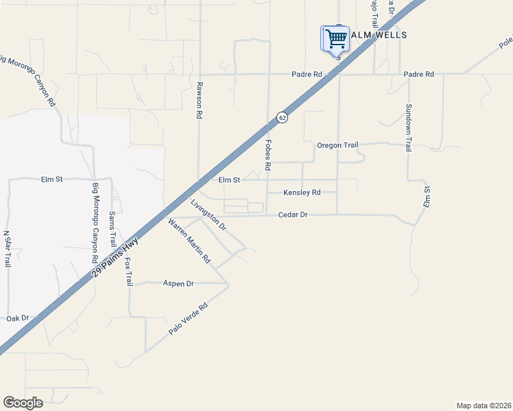 map of restaurants, bars, coffee shops, grocery stores, and more near 51063 29 Palms Highway in Morongo Valley