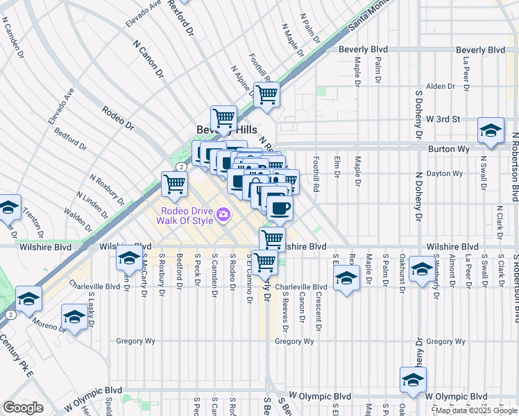 map of restaurants, bars, coffee shops, grocery stores, and more near 275 North Canon Drive in Beverly Hills