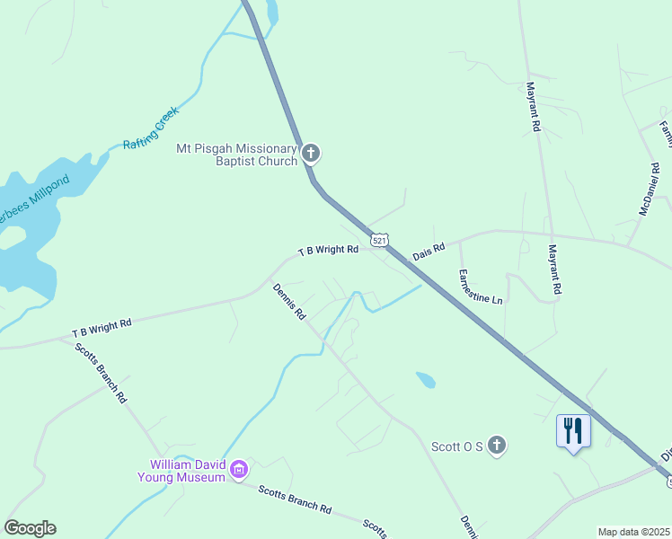 map of restaurants, bars, coffee shops, grocery stores, and more near 5780 T B Wright Road in Rembert