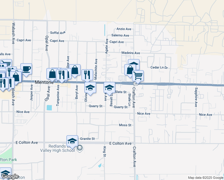 map of restaurants, bars, coffee shops, grocery stores, and more near 31144 Slate Street in Mentone