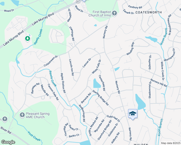 map of restaurants, bars, coffee shops, grocery stores, and more near 418 White Falls Drive in Columbia