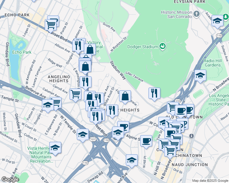 map of restaurants, bars, coffee shops, grocery stores, and more near in Los Angeles