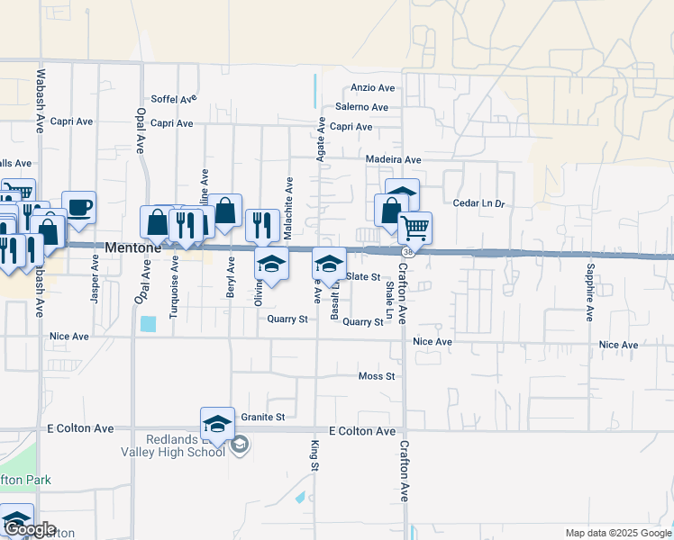 map of restaurants, bars, coffee shops, grocery stores, and more near 31144 Slate Street in Mentone