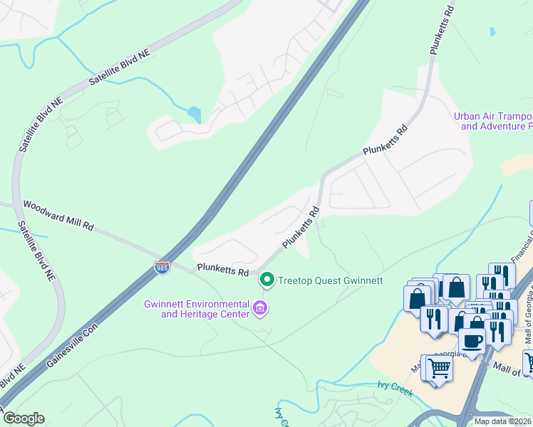 map of restaurants, bars, coffee shops, grocery stores, and more near 3595 Clarecastle Drive in Buford