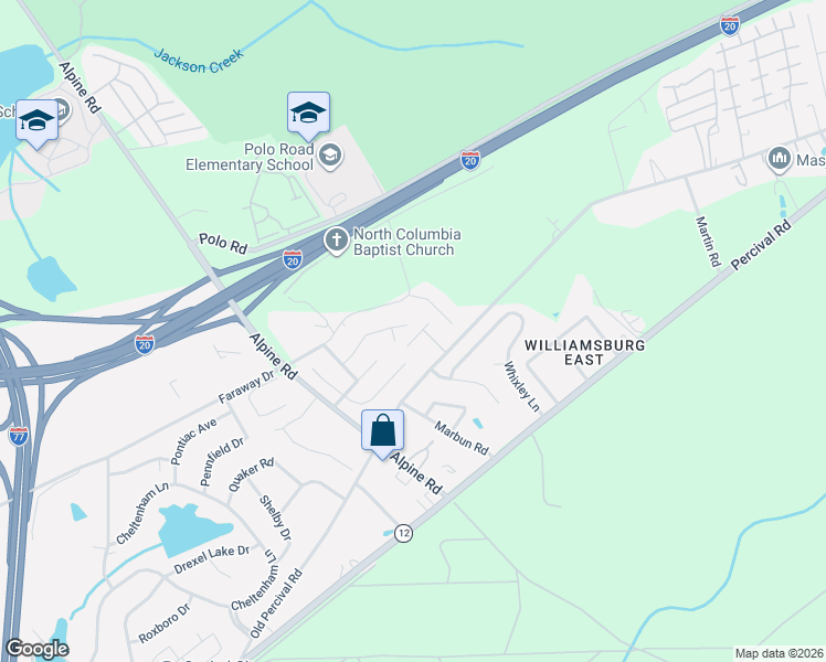 map of restaurants, bars, coffee shops, grocery stores, and more near 207 Stafford Road in Columbia