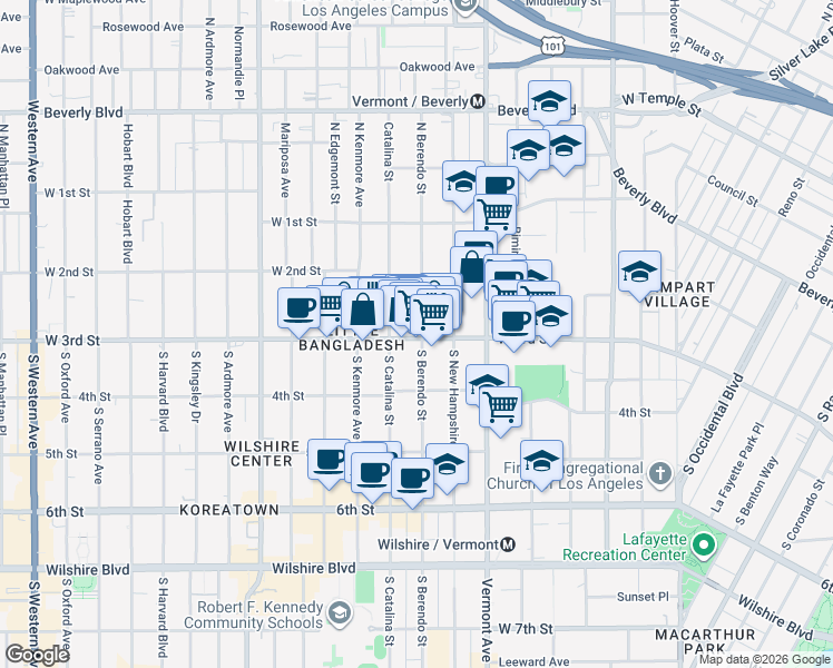 map of restaurants, bars, coffee shops, grocery stores, and more near  in Los Angeles