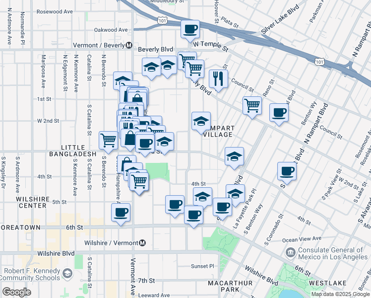 map of restaurants, bars, coffee shops, grocery stores, and more near 3207 West 3rd Street in Los Angeles