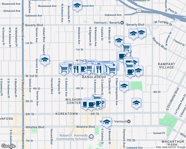map of restaurants, bars, coffee shops, grocery stores, and more near in Los Angeles