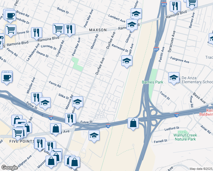 map of restaurants, bars, coffee shops, grocery stores, and more near 3737 Gilman Road in El Monte