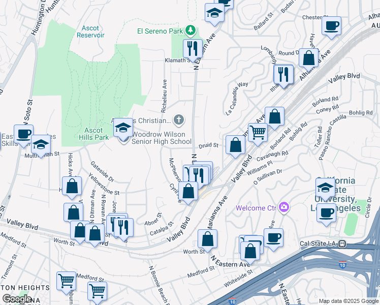 map of restaurants, bars, coffee shops, grocery stores, and more near in Los Angeles