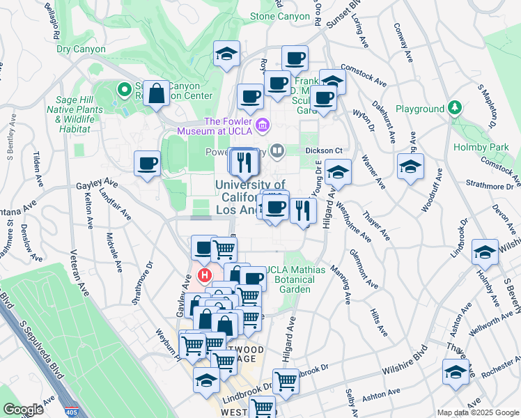 map of restaurants, bars, coffee shops, grocery stores, and more near 520 Portola Plaza in Los Angeles