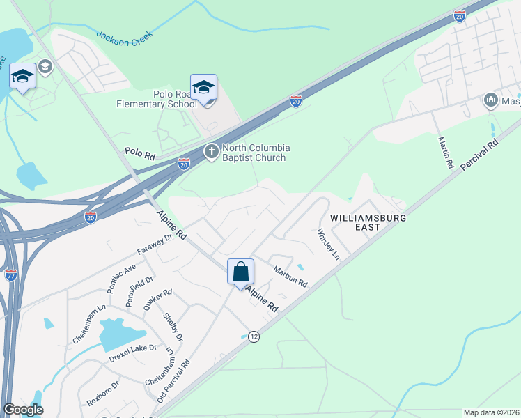 map of restaurants, bars, coffee shops, grocery stores, and more near 207 Stafford Road in Columbia